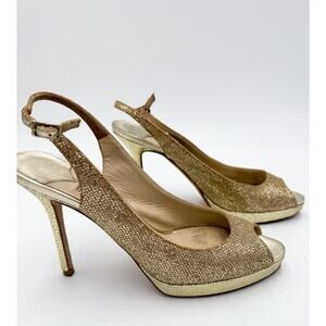 Jimmy Choo Gold Glitter Slingback Heel Size 37 w/ box and dustbag